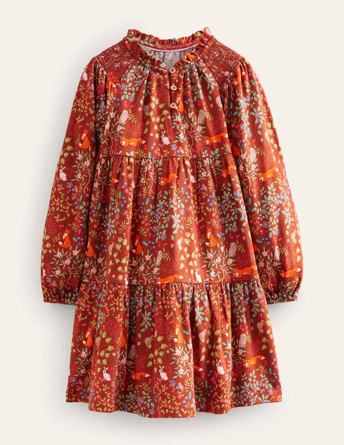 Tiered Jersey Dress-Roasted Chestnut Brown Fox - Image 1