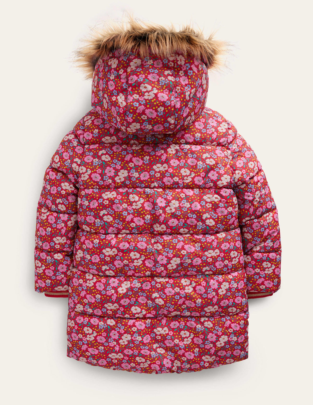 Longline Padded Coat-Brilliant Red Flowerbed-2