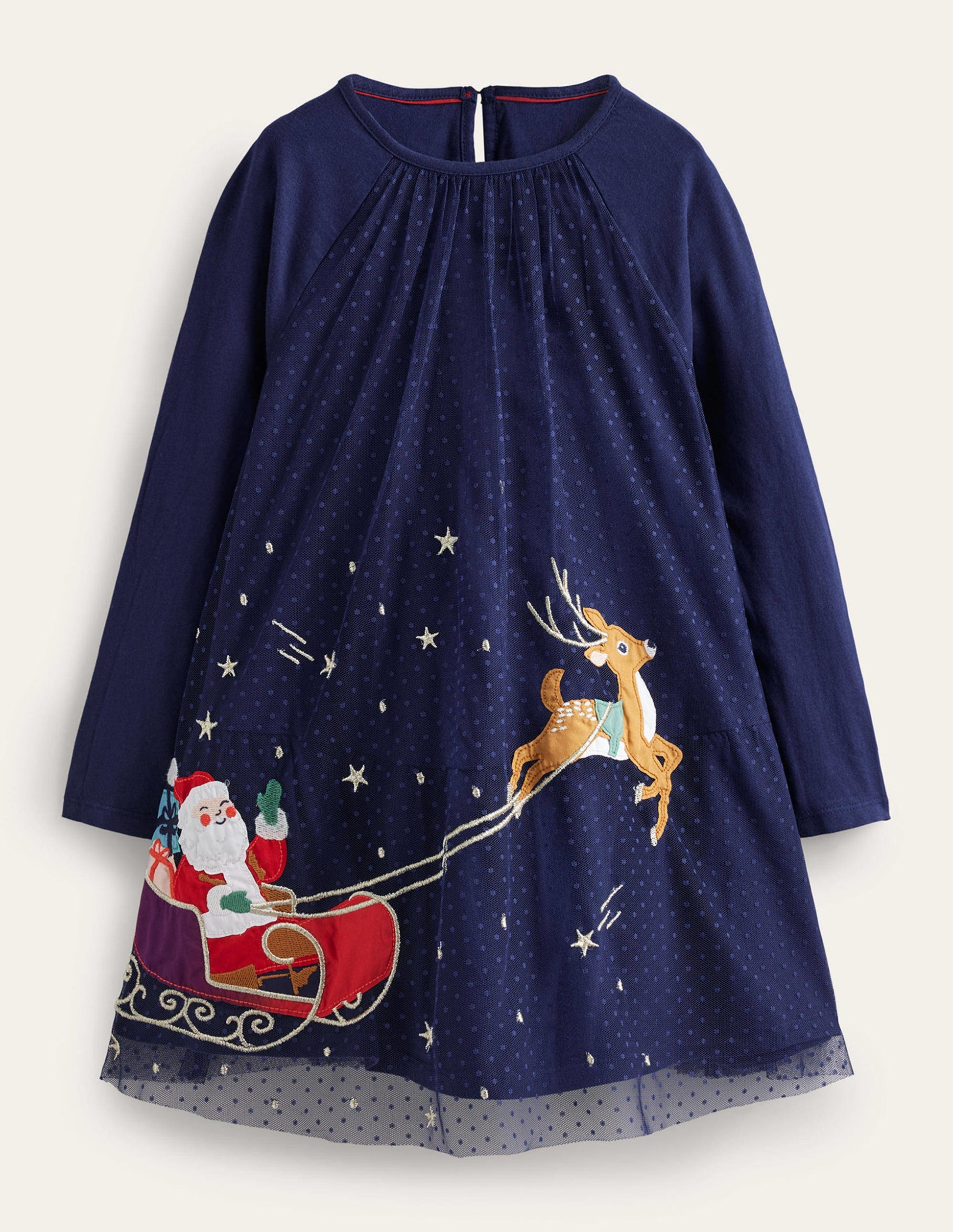 Jersey Tulle Applique Dress-College Navy Sleigh-1