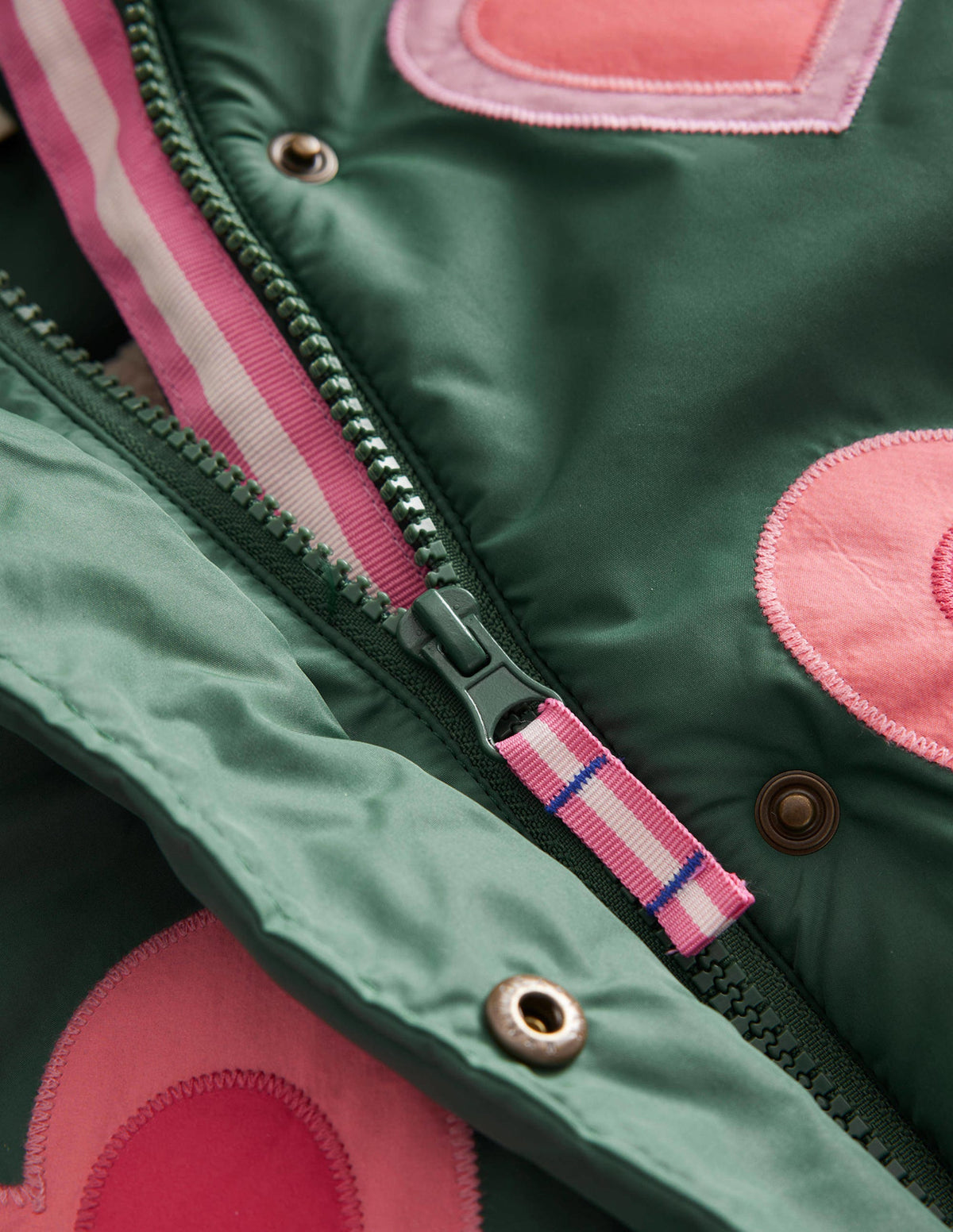 Appliqué Padded Coat-Monster Green Hearts - Image 3