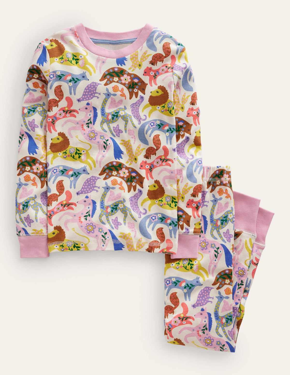 Snug Long John Pajamas-Multi Folk Freinds-1