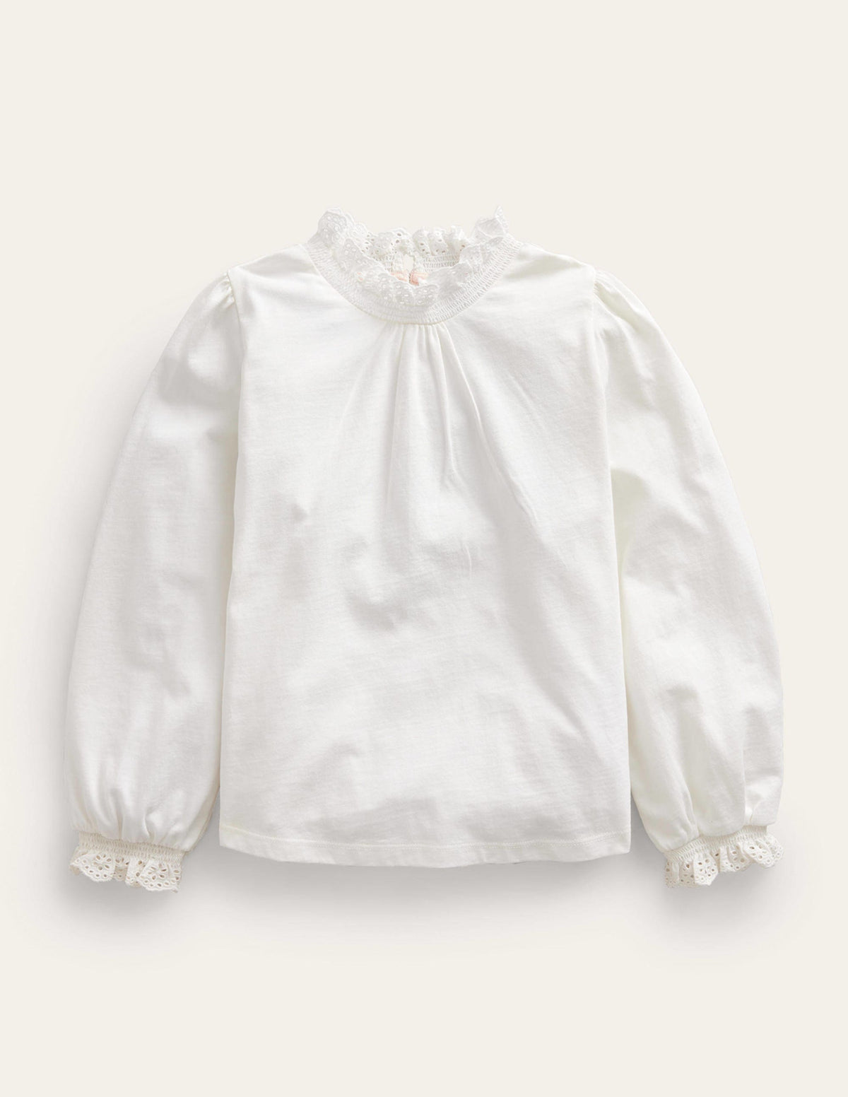 Lace Neck Jersey Blouse-Ivory-1