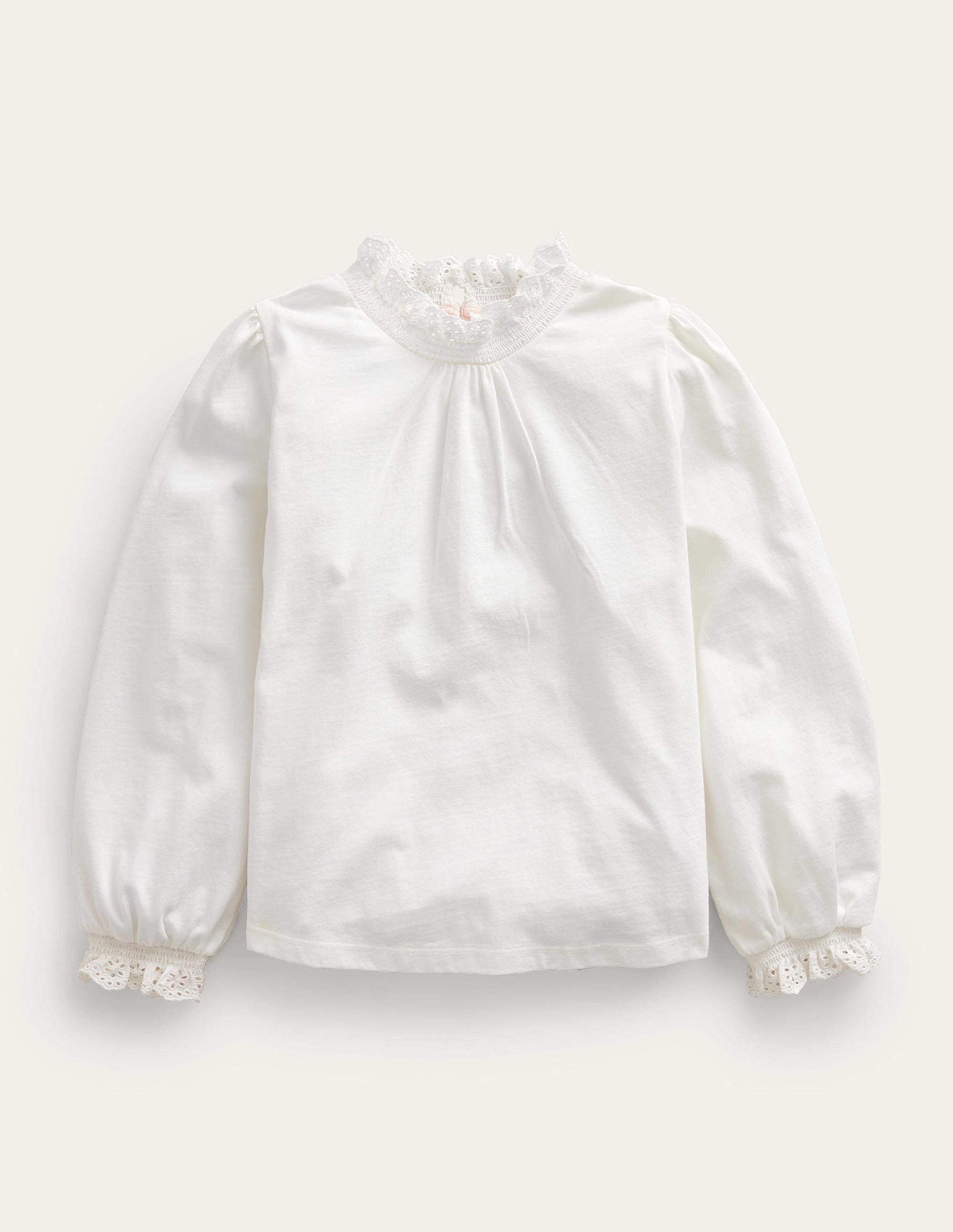 Lace Neck Jersey Blouse-Ivory - Image 1