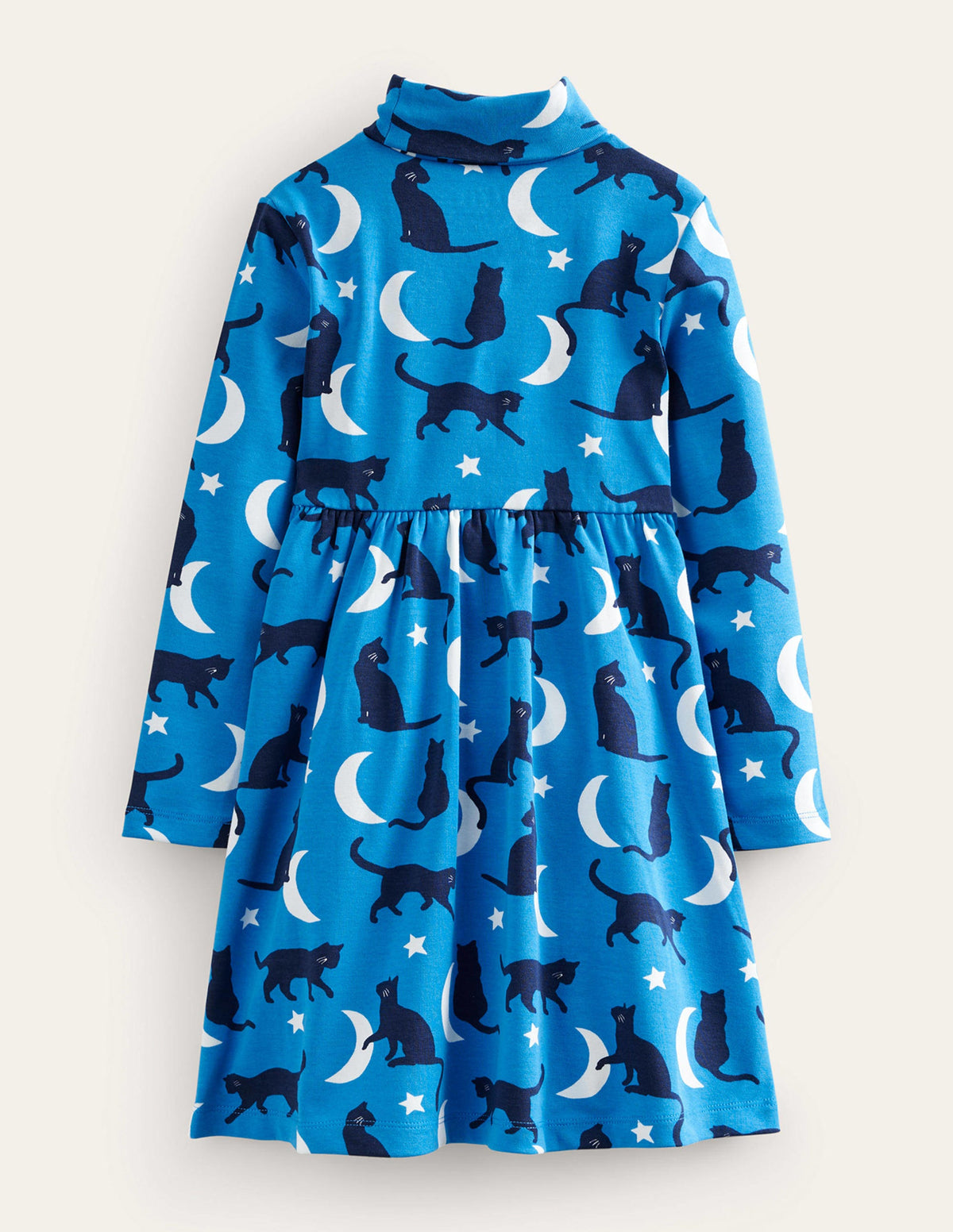 Roll Neck Jersey Dress-Bright Blue Cats - Image 2