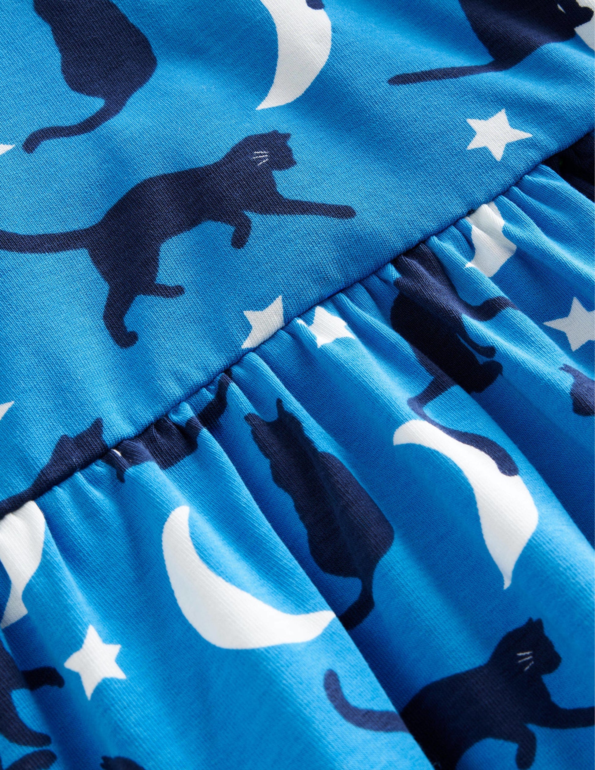 Roll Neck Jersey Dress-Bright Blue Cats-3