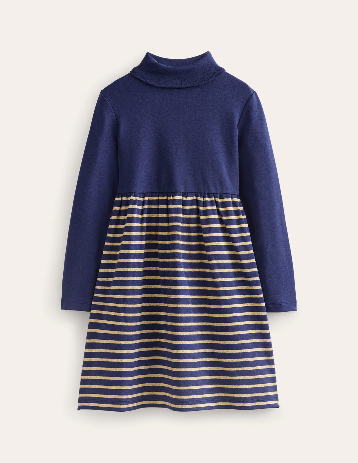 Roll Neck Jersey Dress-College Navy/Metallic Stripe-1