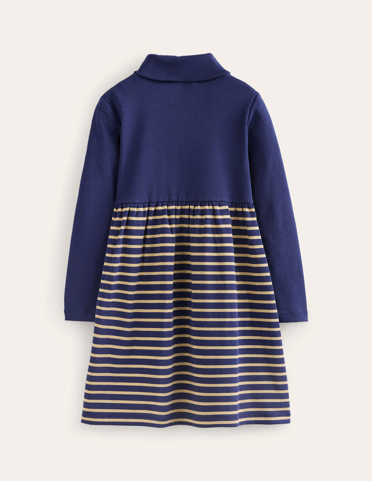 Roll Neck Jersey Dress-College Navy/Metallic Stripe-2