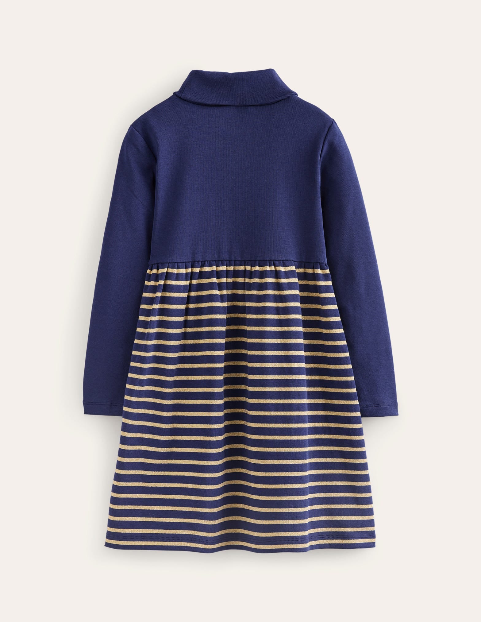 Roll Neck Jersey Dress-College Navy/Metallic Stripe - Image 2