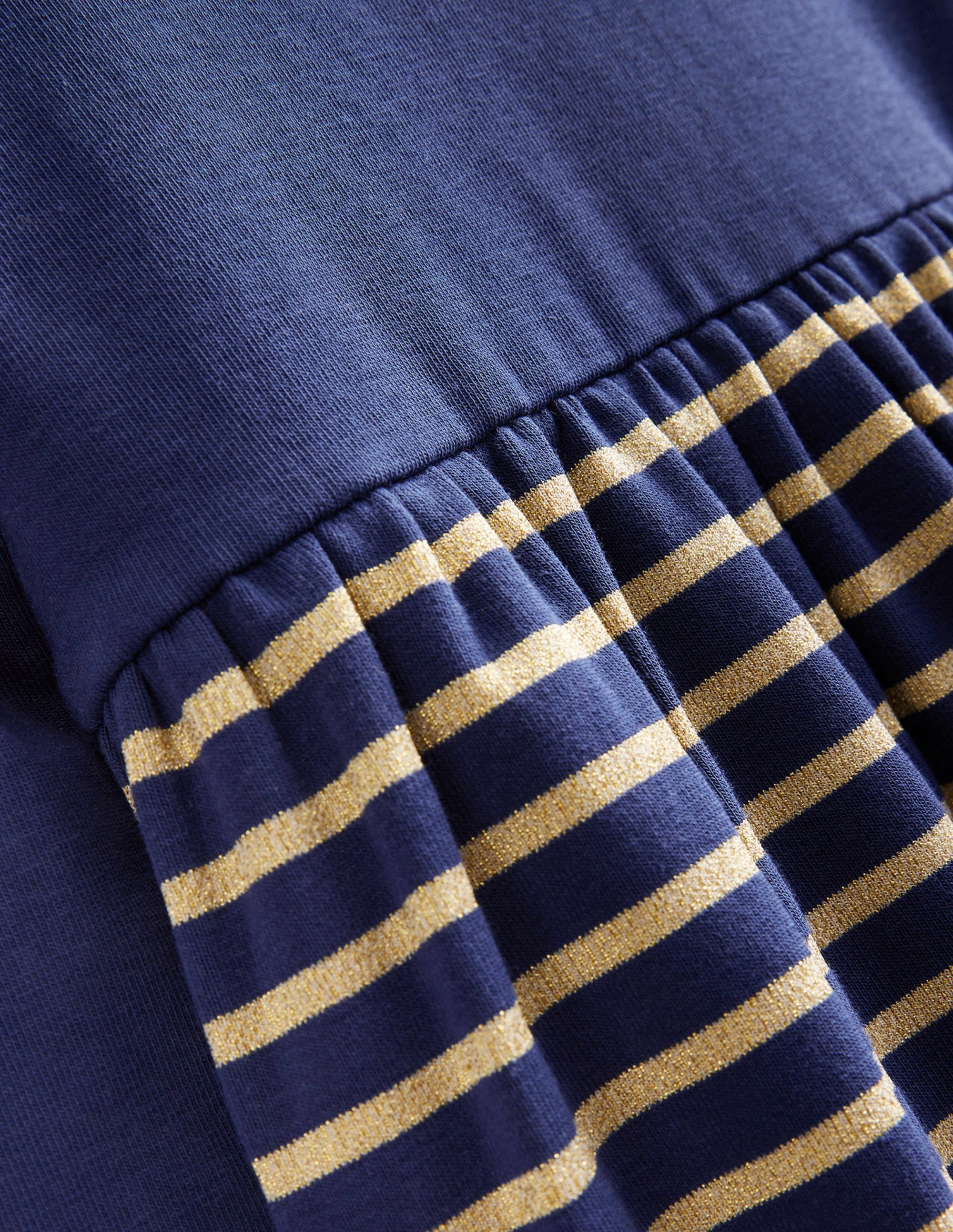 Roll Neck Jersey Dress-College Navy/Metallic Stripe - Image 3