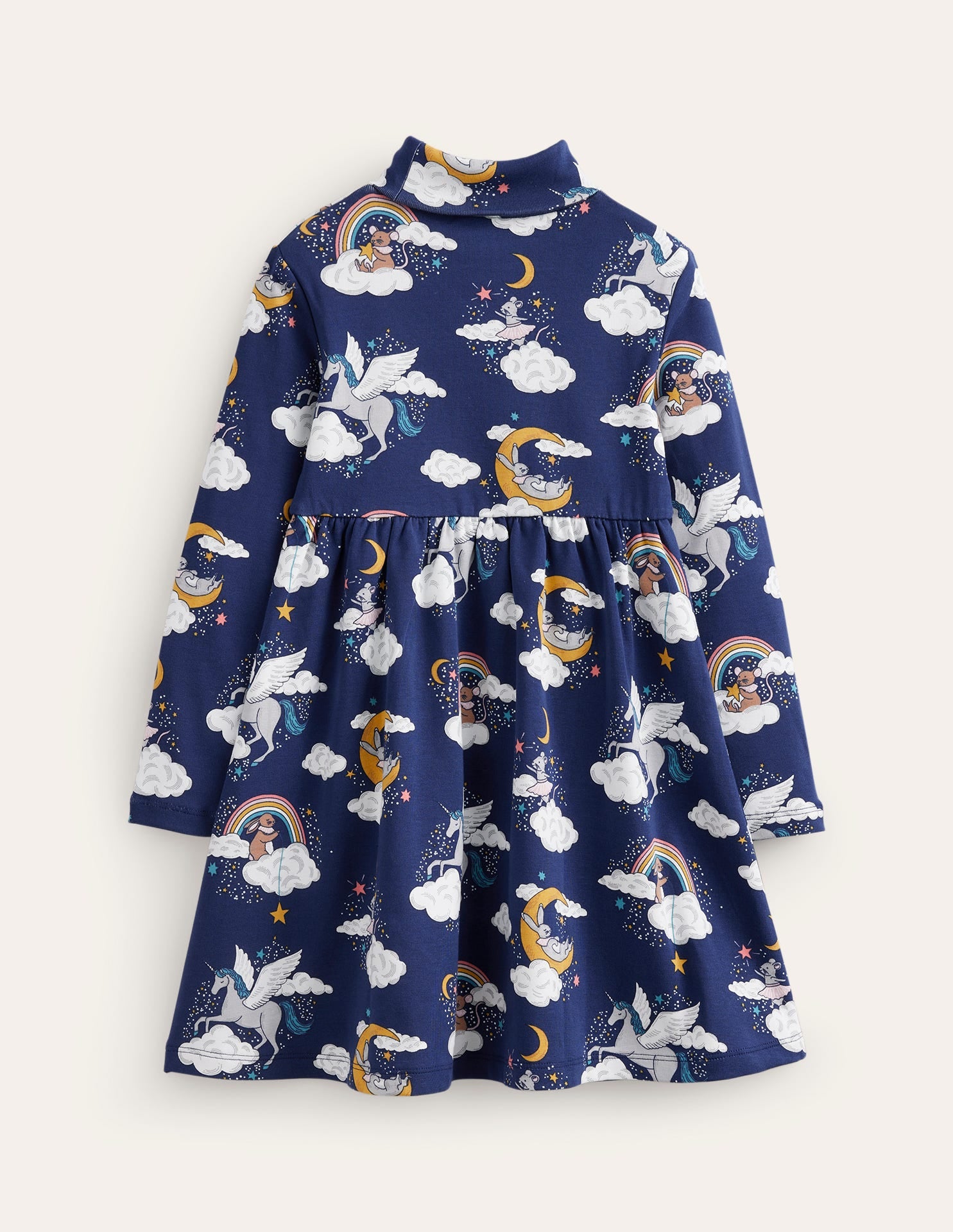 Roll Neck Jersey Dress-College Navy Magical Sky-2