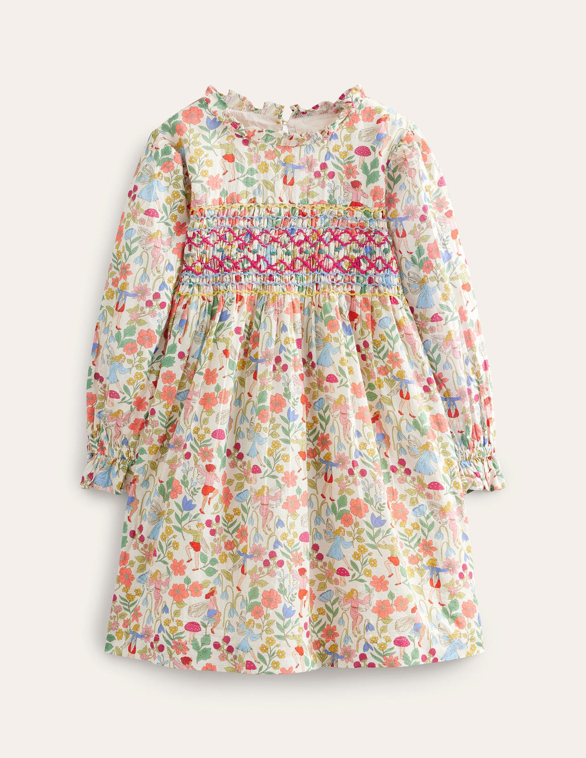 Printed Smocked Dress-Vanilla Fairies - Image 1