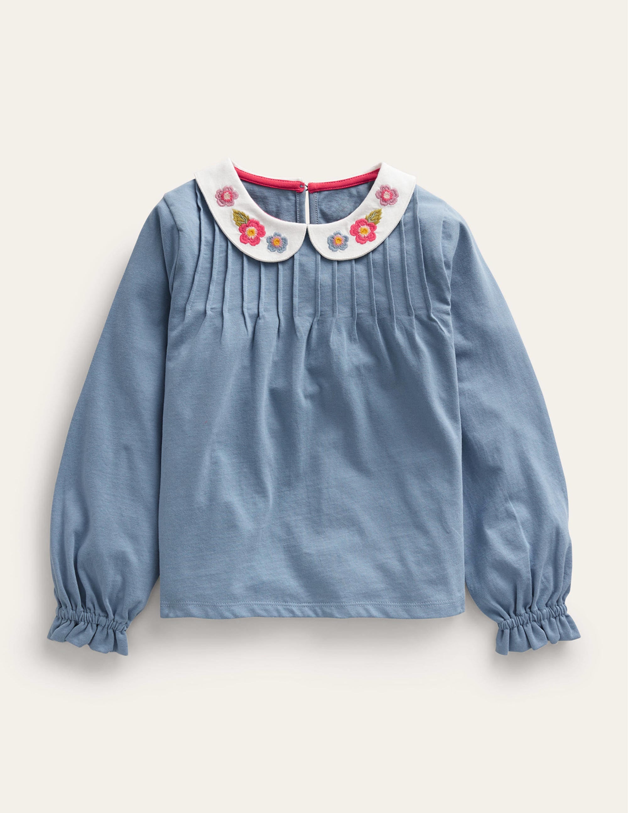 Collared Jersey Top-Pale Blue Flower - Image 1