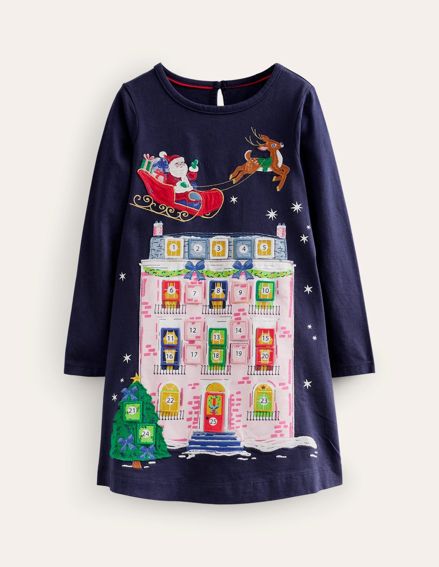 Advent Calendar Appliqué Dress-French Navy - Image 1