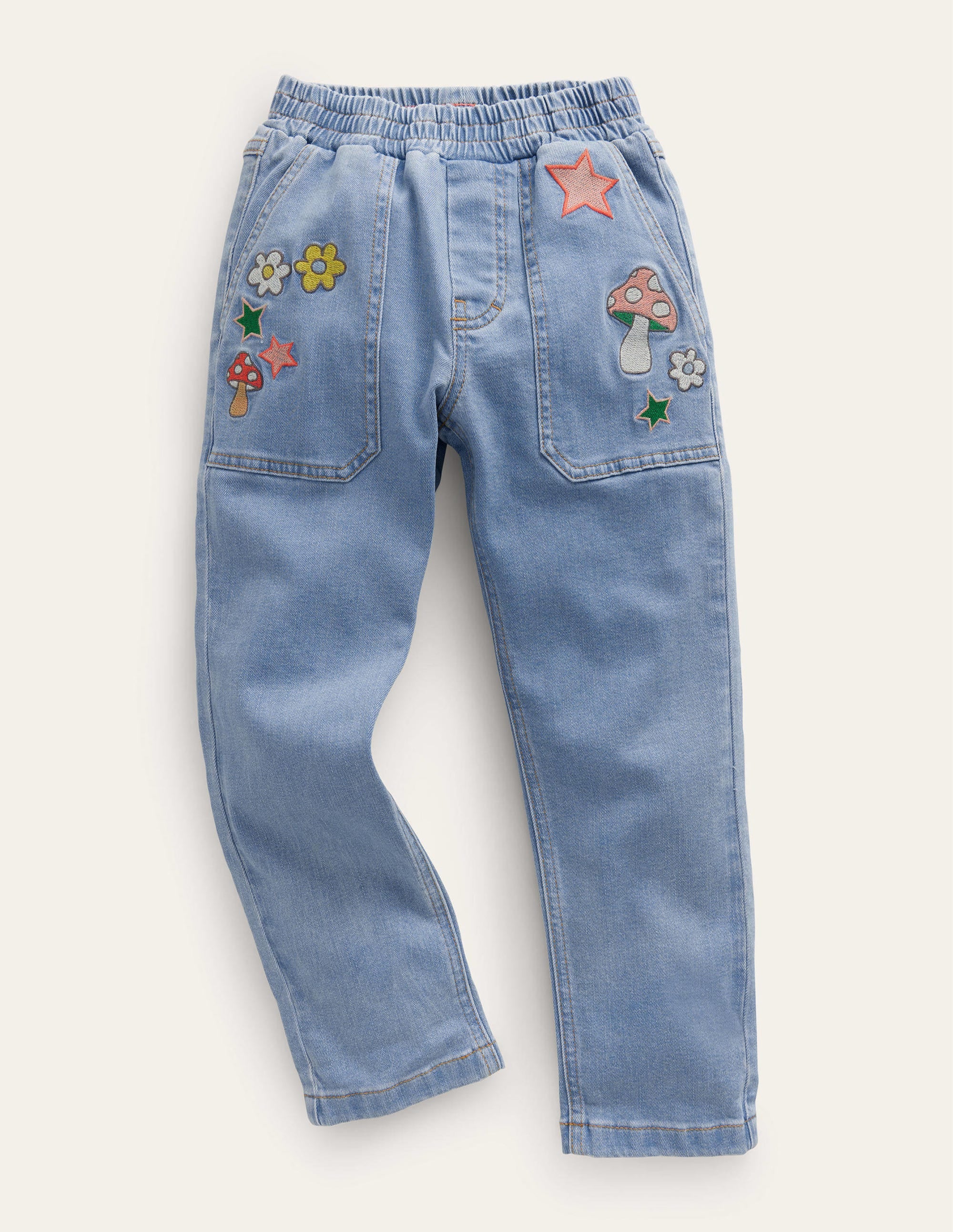 Embroidered Pull-on Jean-Light Vintage Denim - Image 1