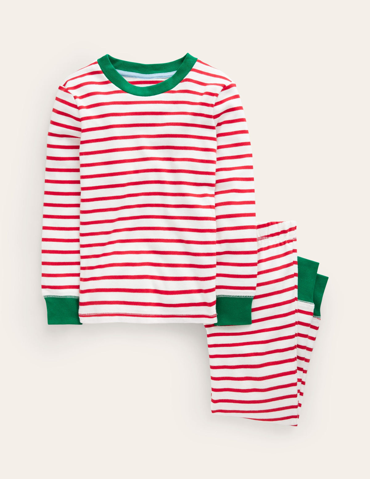 Snug Striped Long John Pajamas-Rockabilly Red/Ivory - Image 1