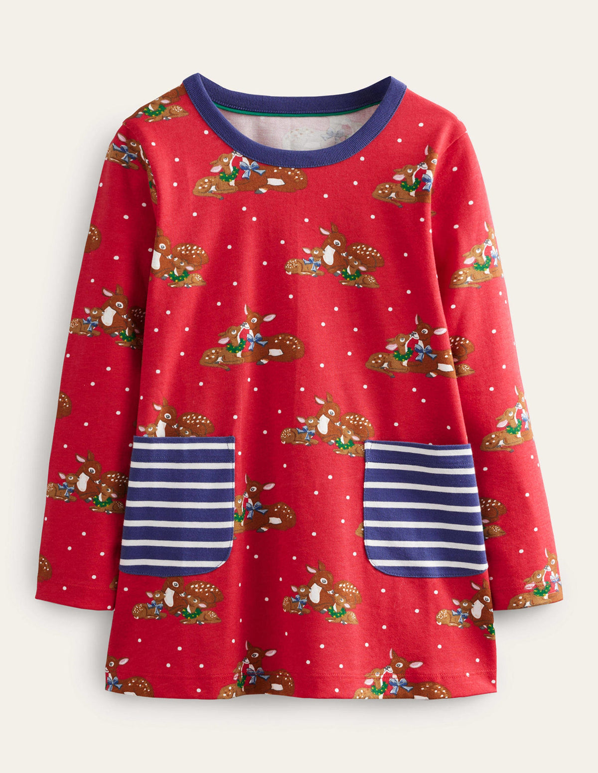 Printed Tunic-Rockabilly Red Festive Deer-1