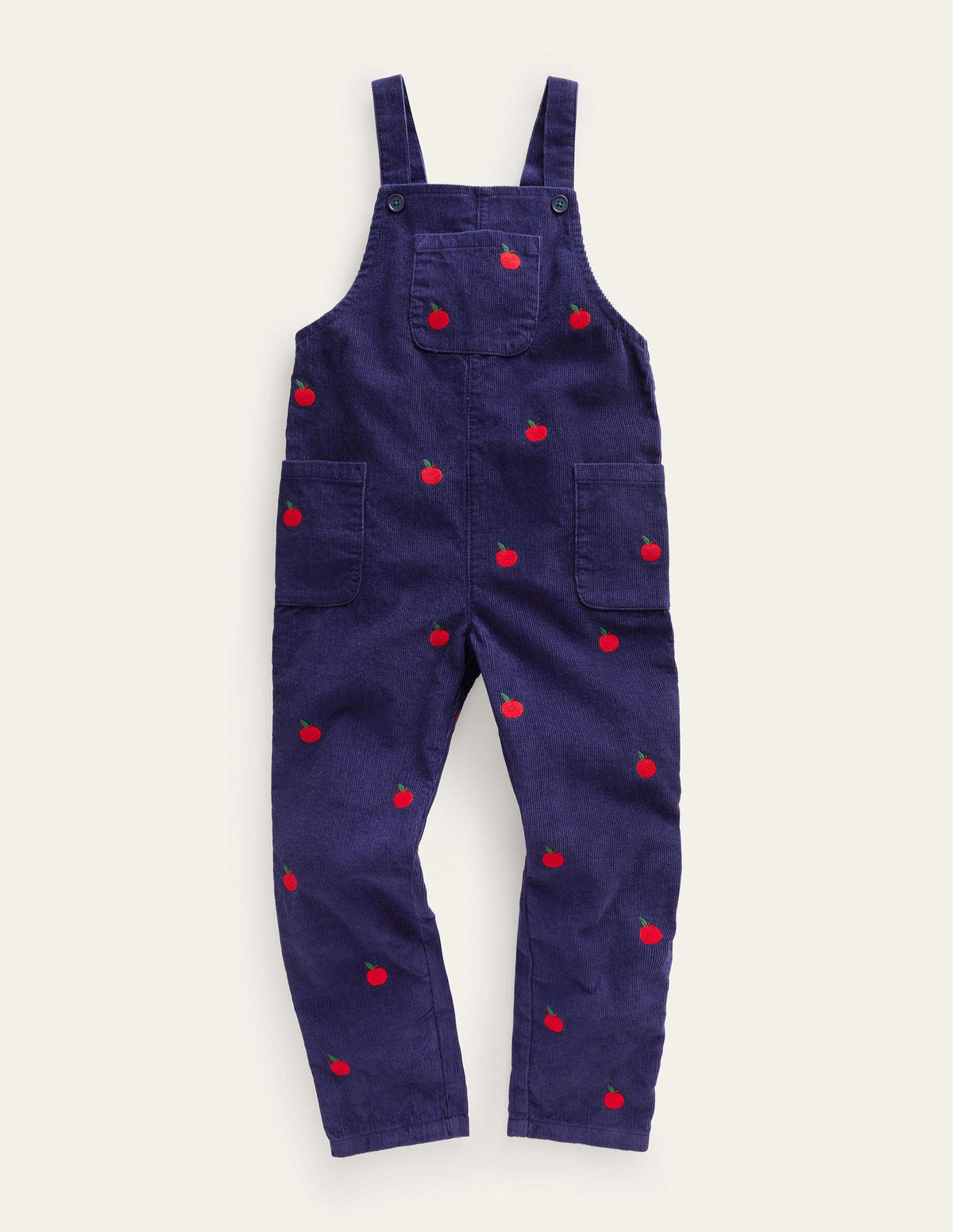 Relaxed Cord Overalls-College Navy Apple Embroidery-1