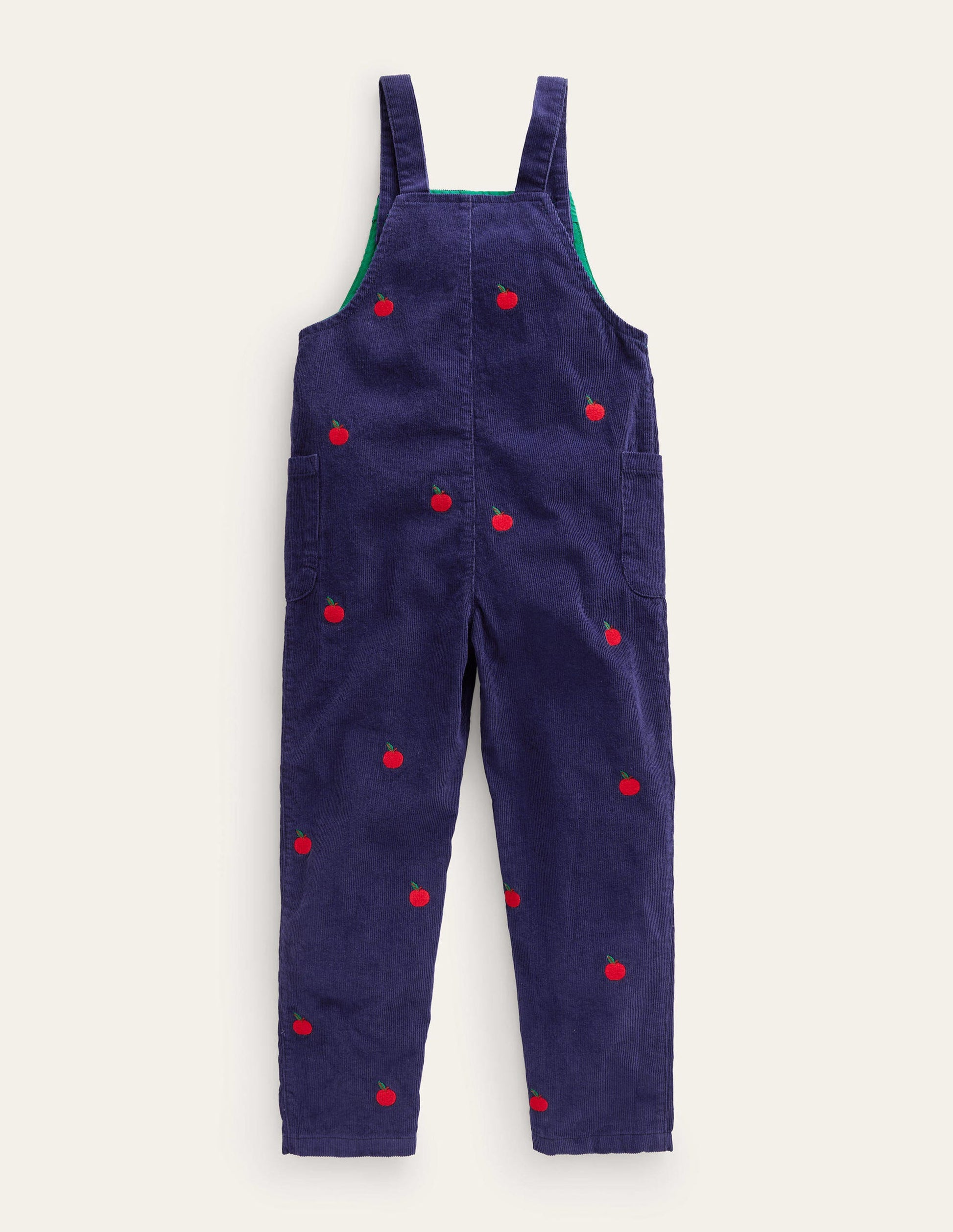 Relaxed Cord Overalls-College Navy Apple Embroidery-2