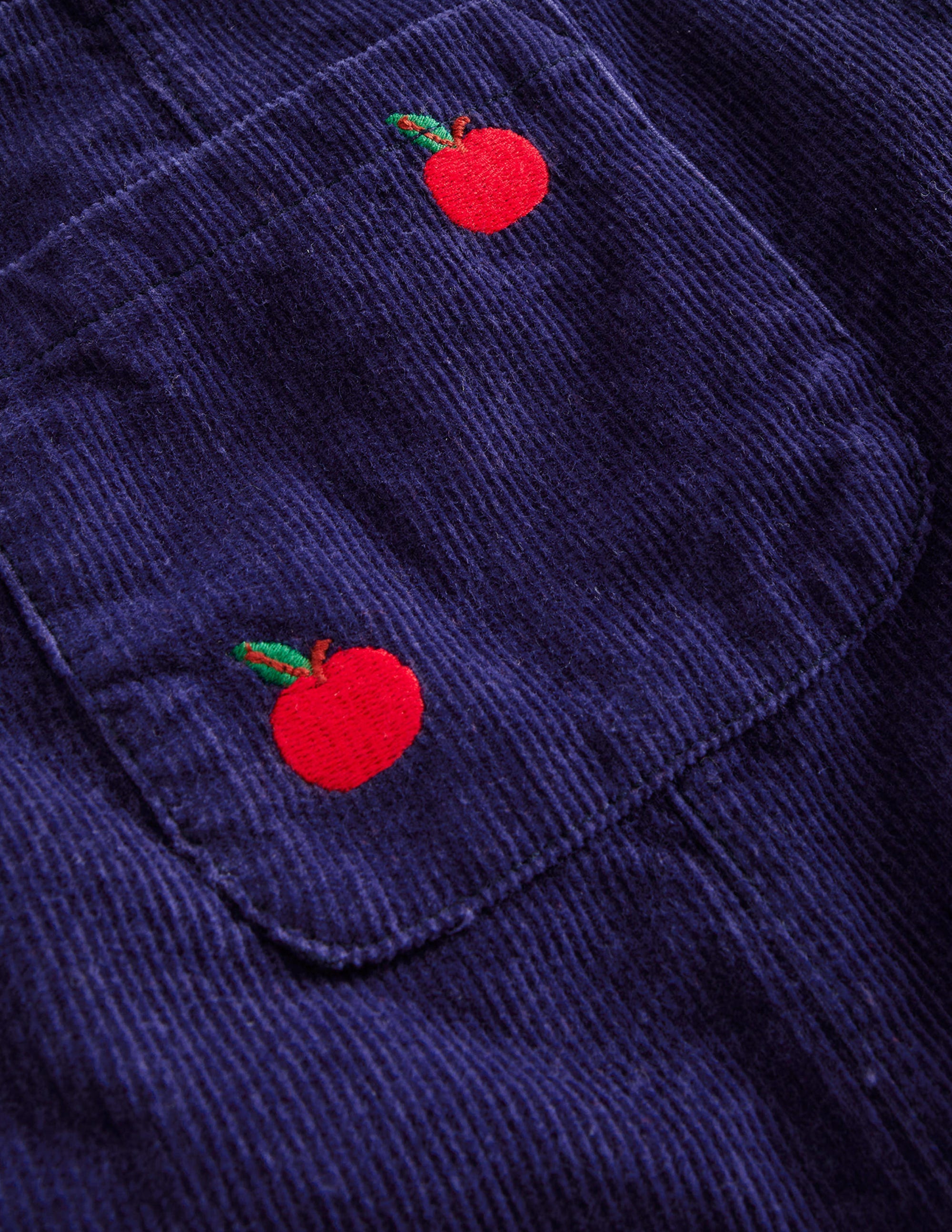 Relaxed Cord Overalls-College Navy Apple Embroidery - Image 3