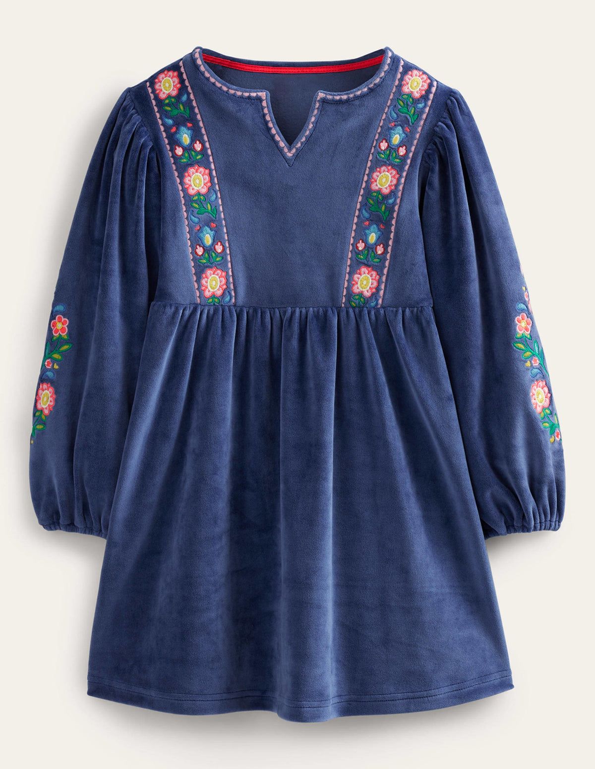 Embroidered Velour Dress-College Navy-1