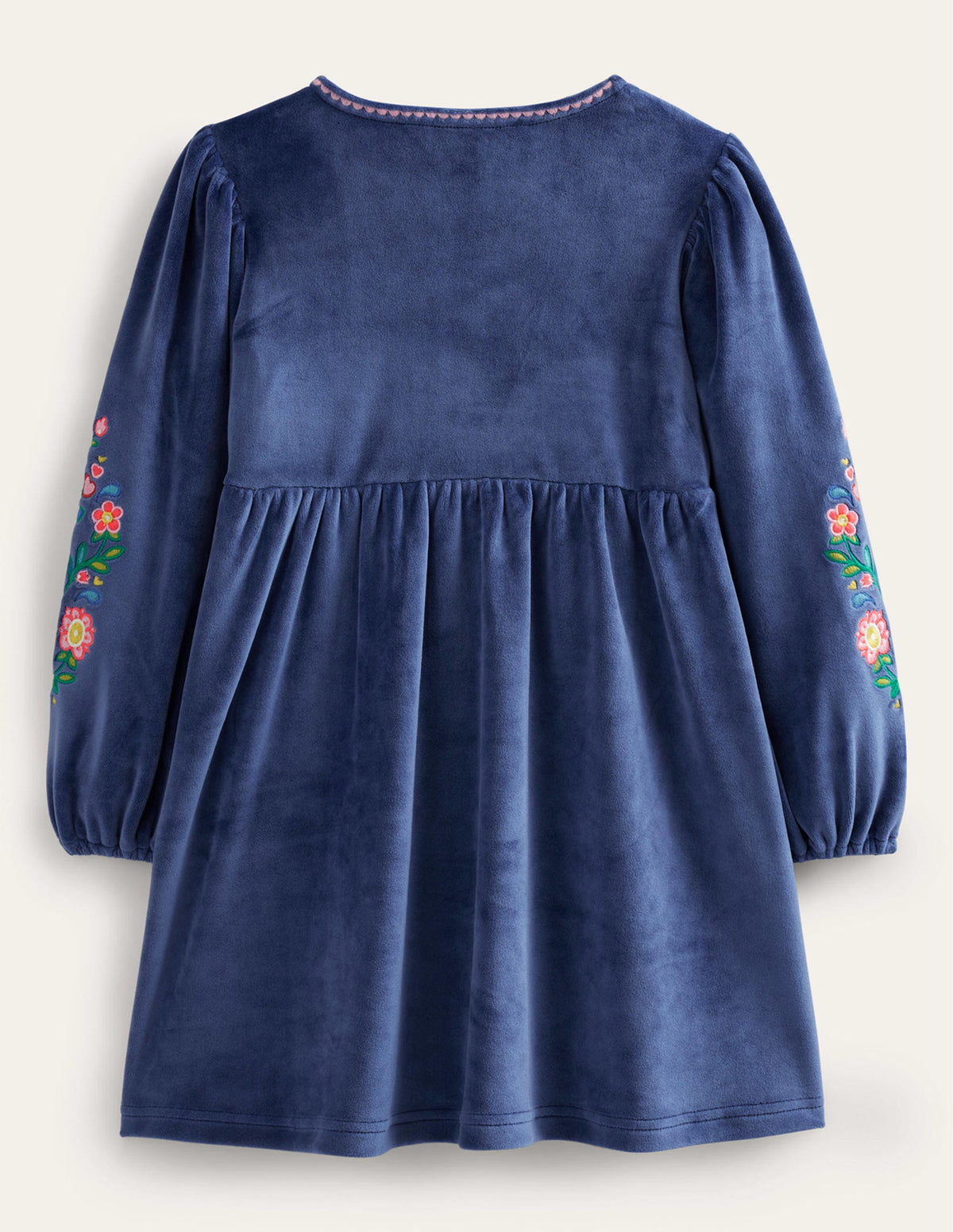 Embroidered Velour Dress-College Navy-2