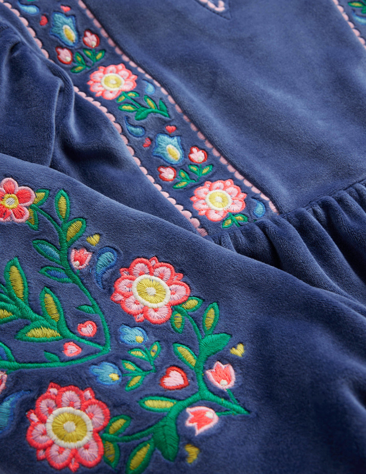 Embroidered Velour Dress-College Navy - Image 3