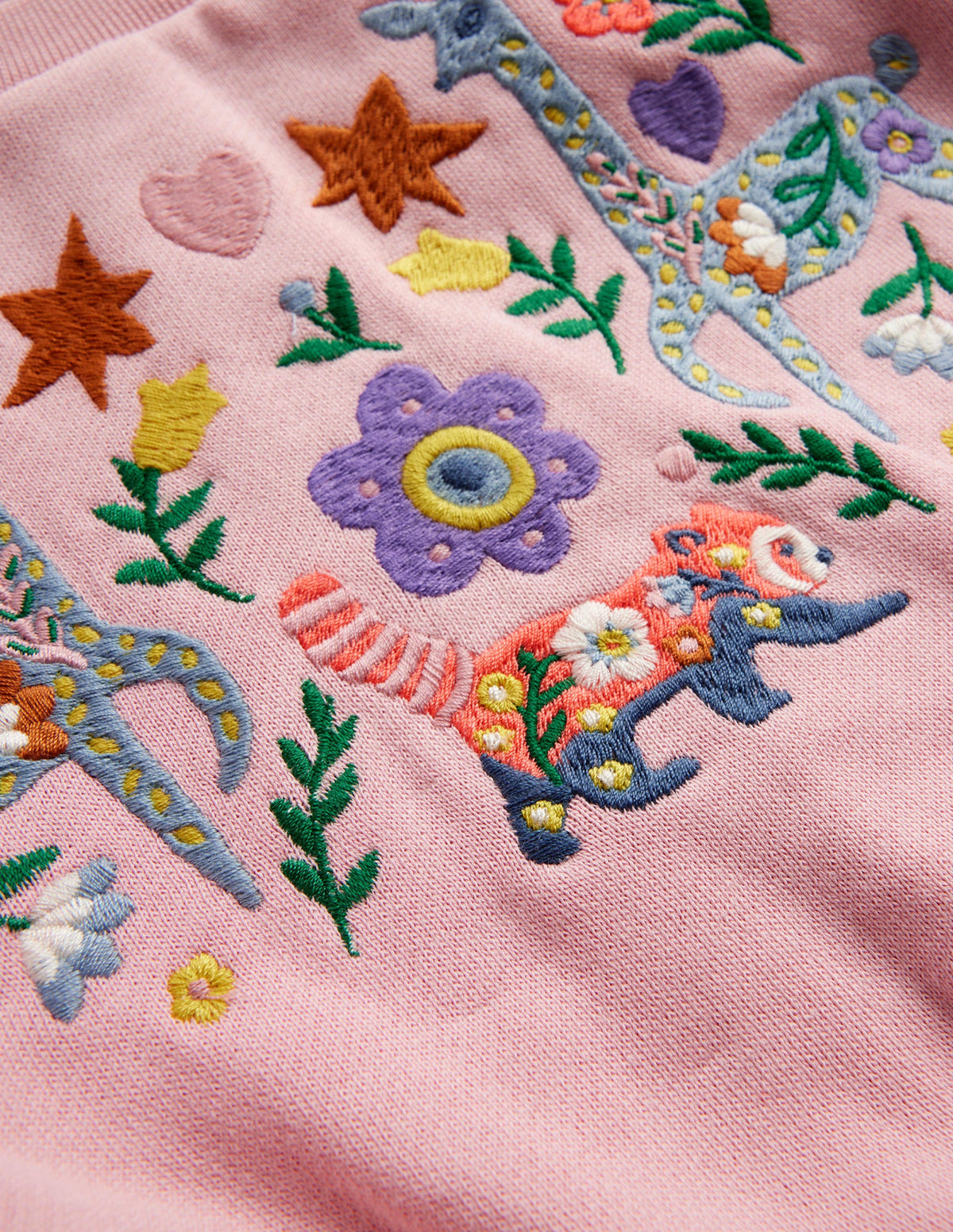 Embroidered Sweatshirt Dress-Boto Pink Animals-3
