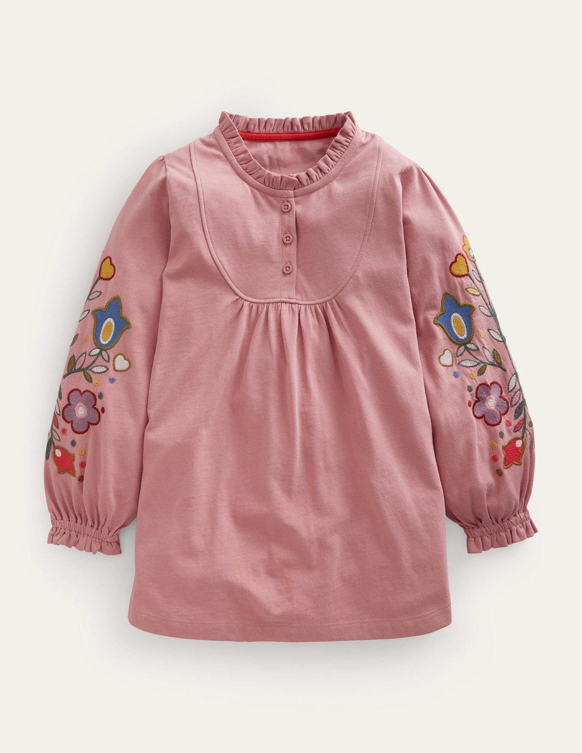 Embroidered Sleeve Tunic-Almond Pink Floral - Image 1
