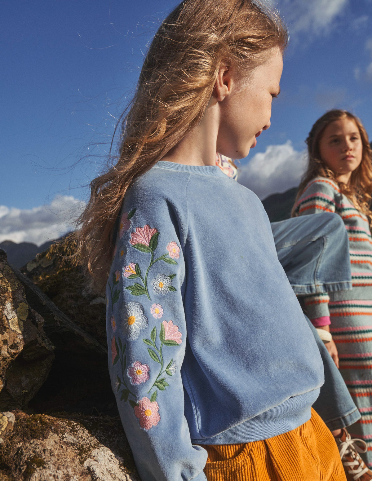 Embroidered Velour Sweat-Delft Blue Floral - Image 4
