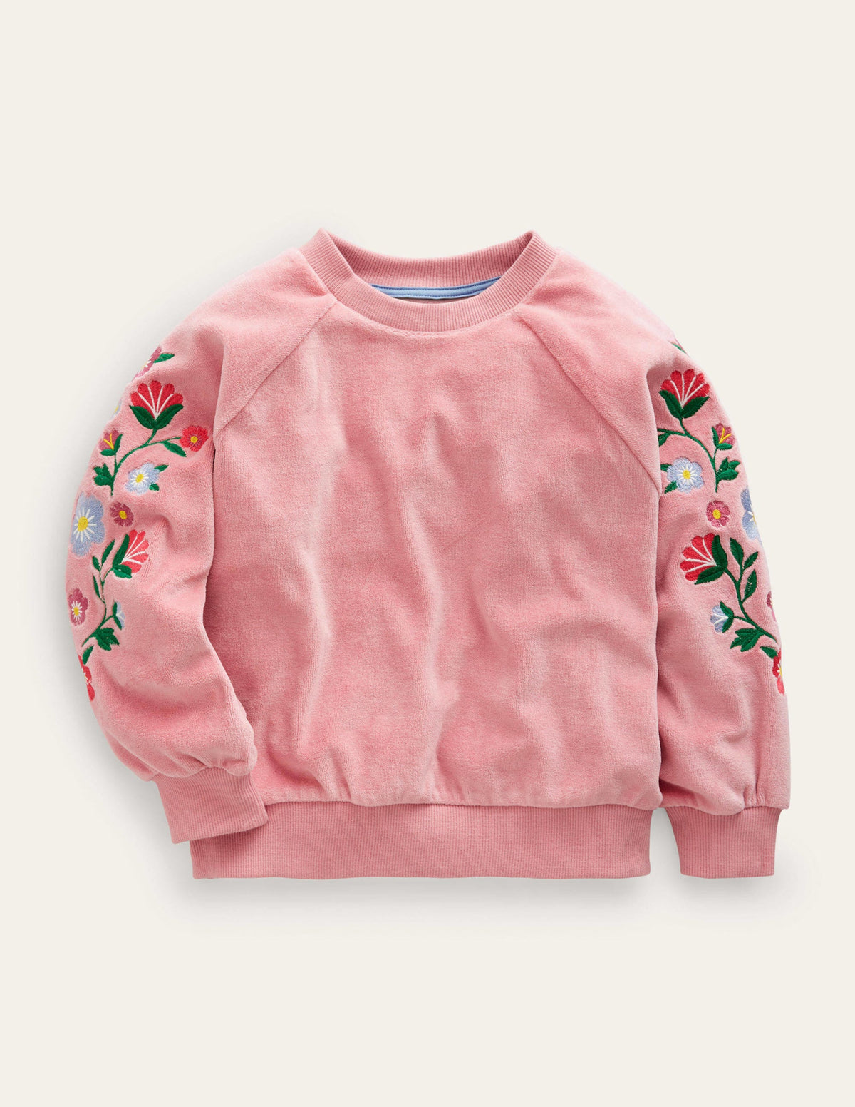 Embroidered Velour Sweat-Almond Pink Floral-1