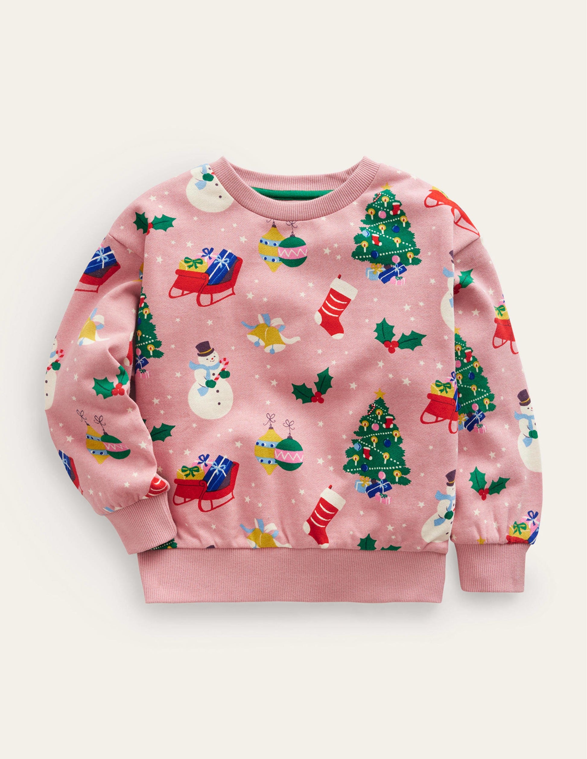 Relaxed Printed Sweatshirt-Almond Pink Festive-1