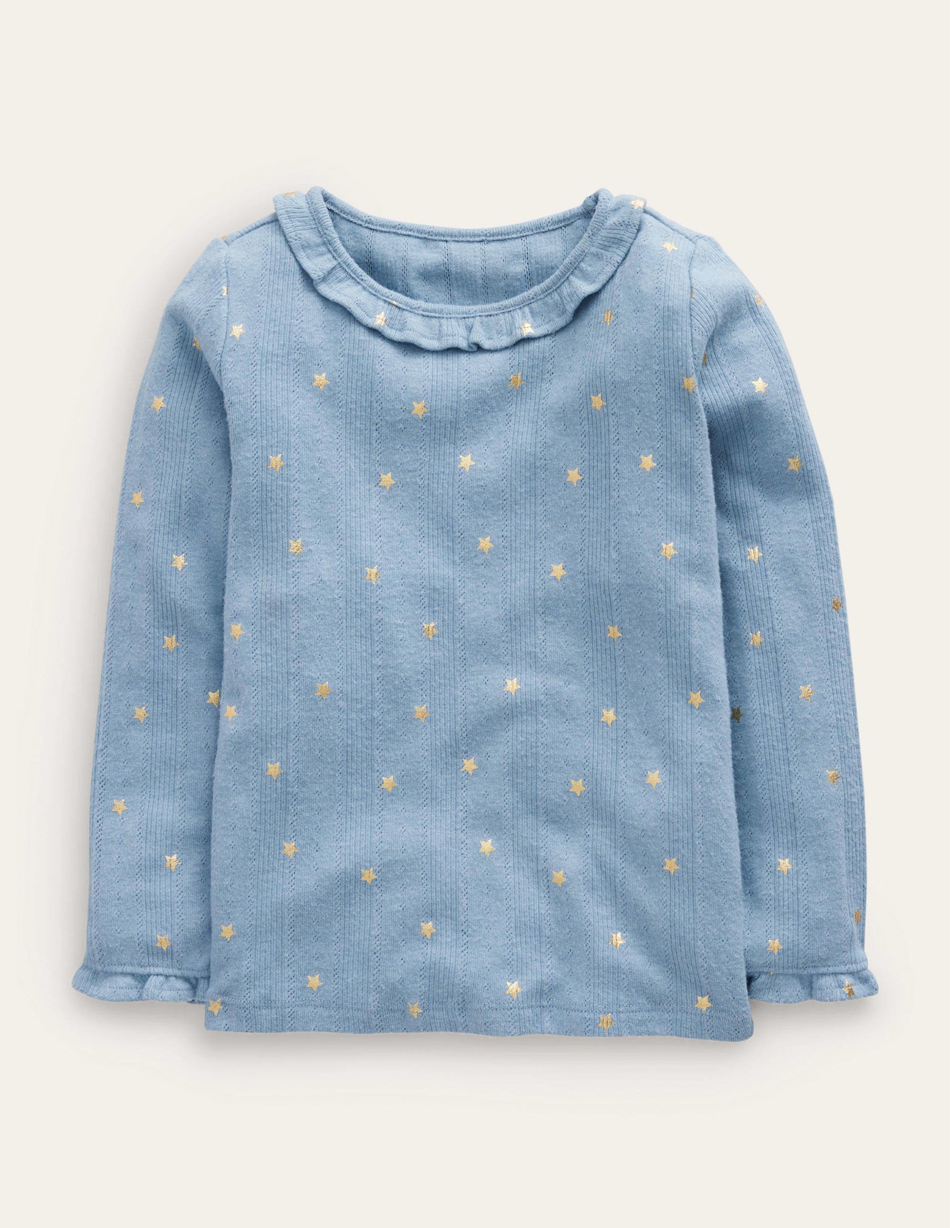 Ruffle Sparkle Pointelle-Pebble Blue Gold Star-1