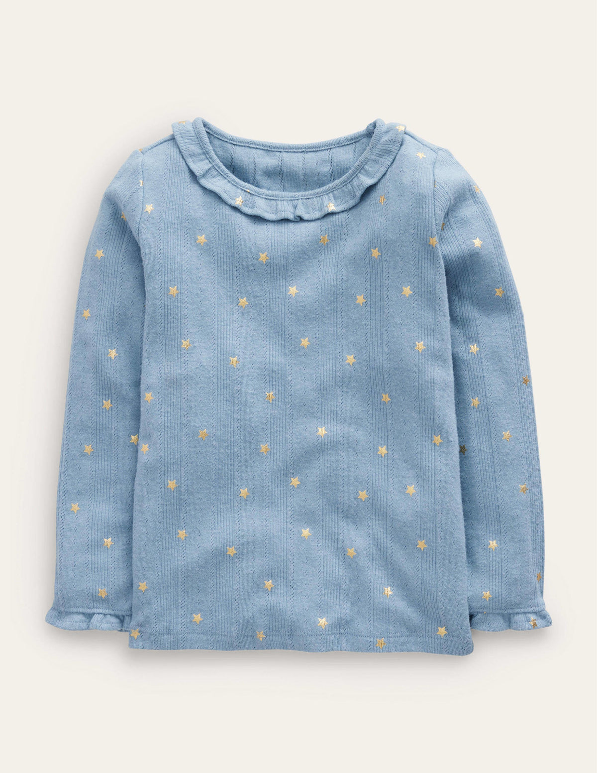Ruffle Sparkle Pointelle-Pebble Blue Gold Star - Image 1