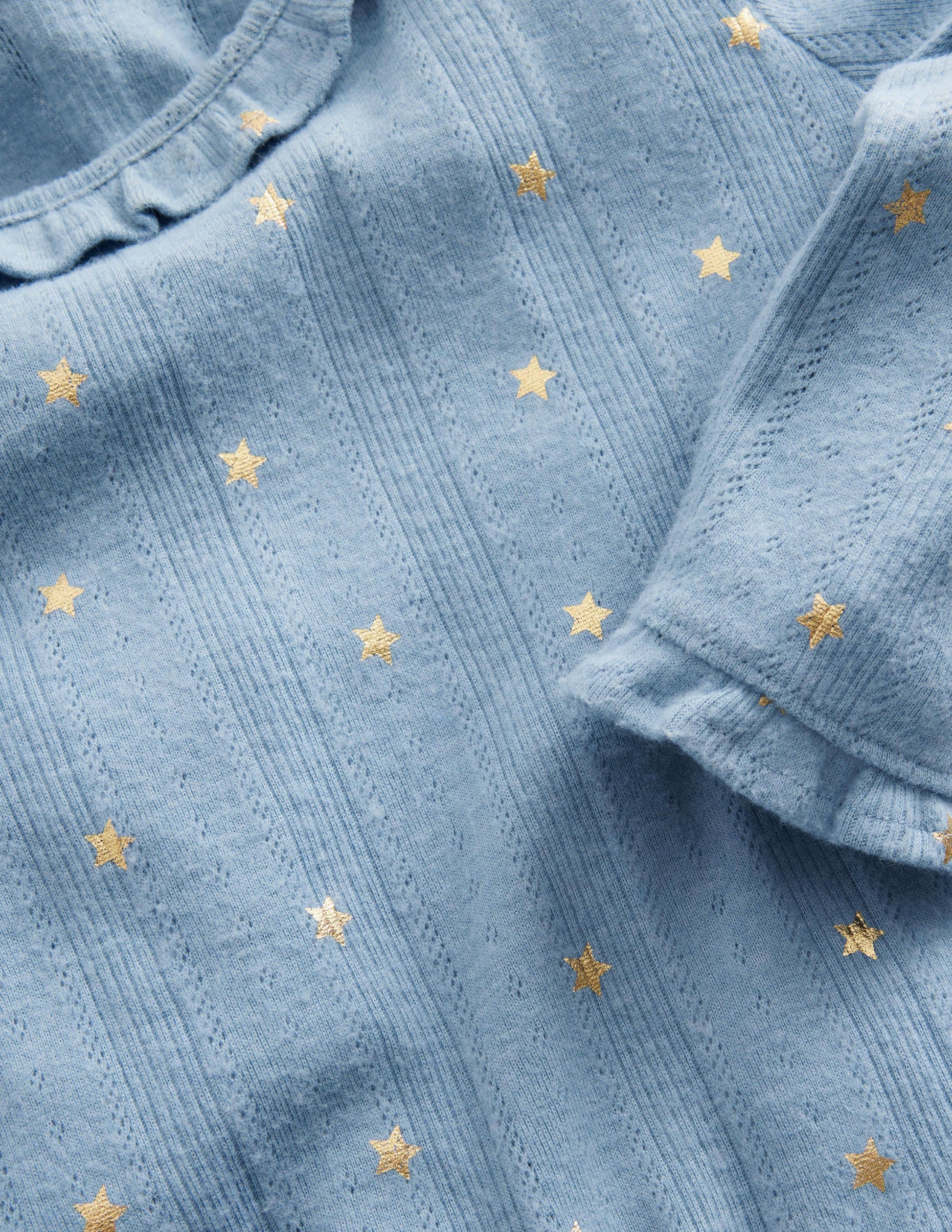 Ruffle Sparkle Pointelle-Pebble Blue Gold Star-3