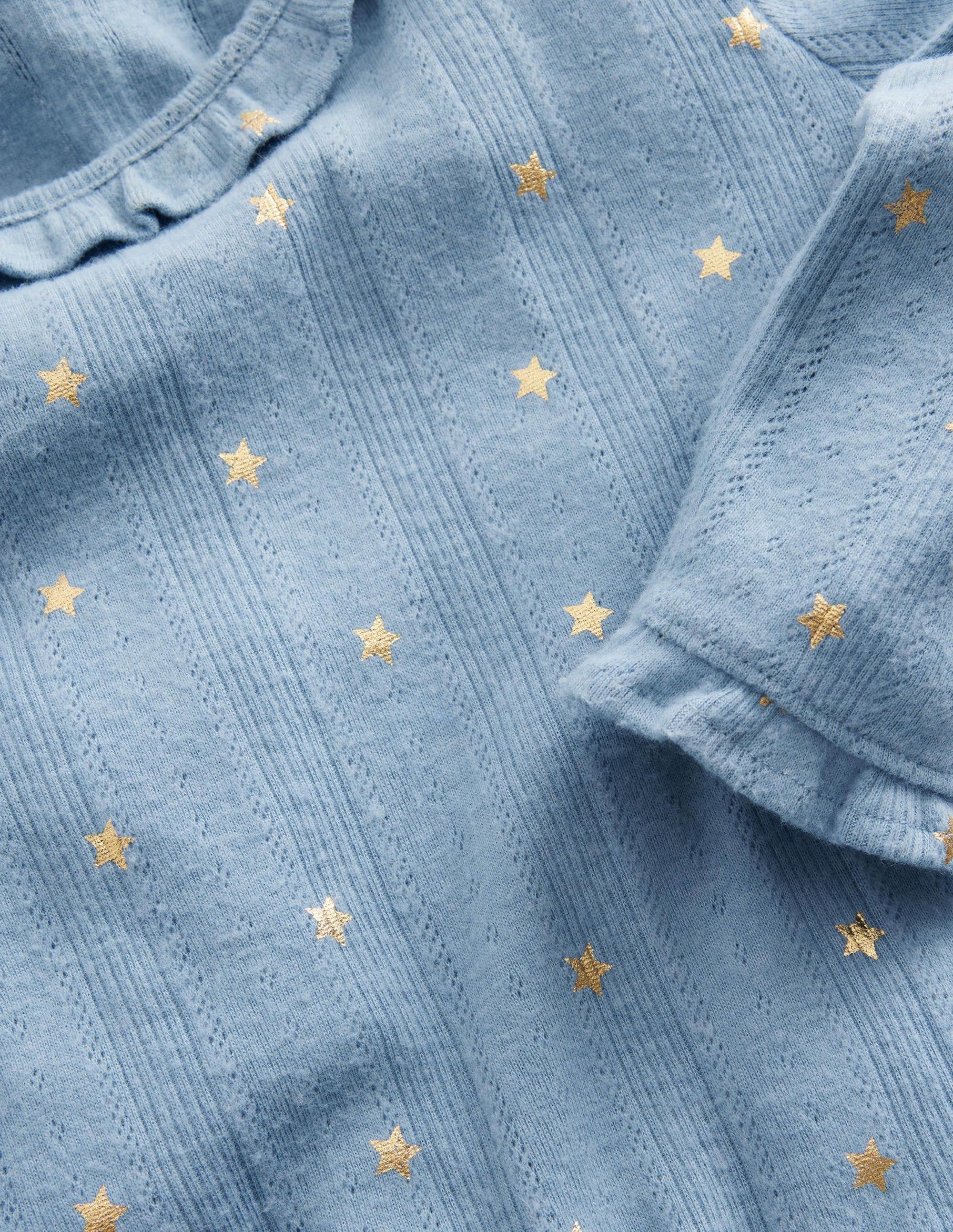 Ruffle Sparkle Pointelle-Pebble Blue Gold Star - Image 3