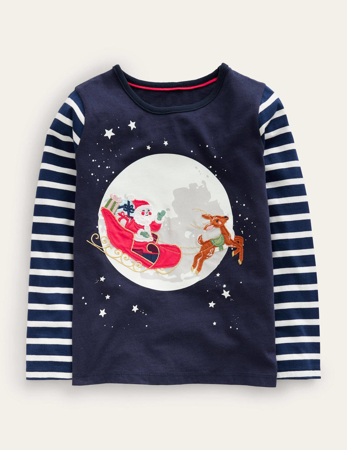 Festive Applique T-shirt-French Navy Sleigh Scene - Image 1