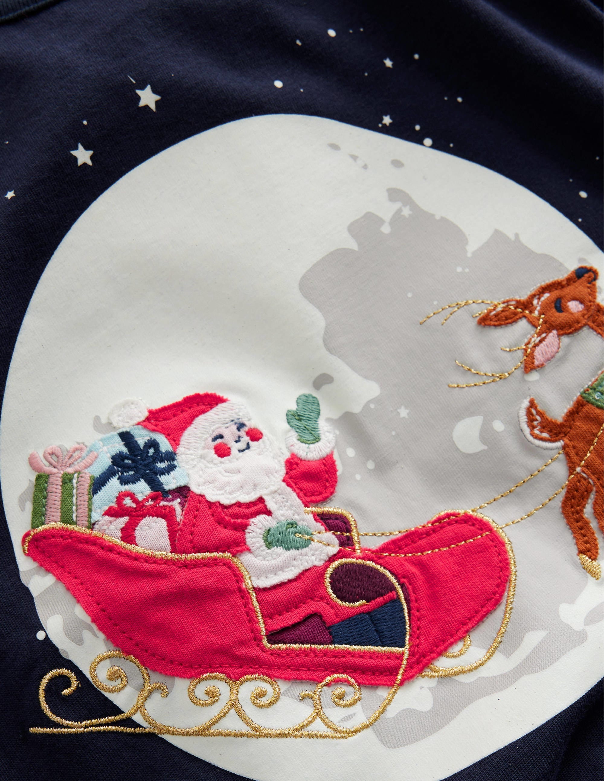 Festive Applique T-shirt-French Navy Sleigh Scene - Image 3