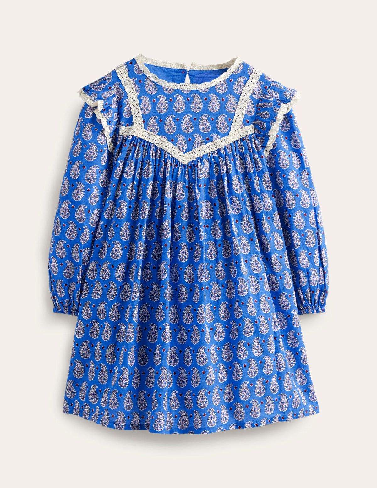 Lace Trim Printed Dress-Blue Paisley - Image 1