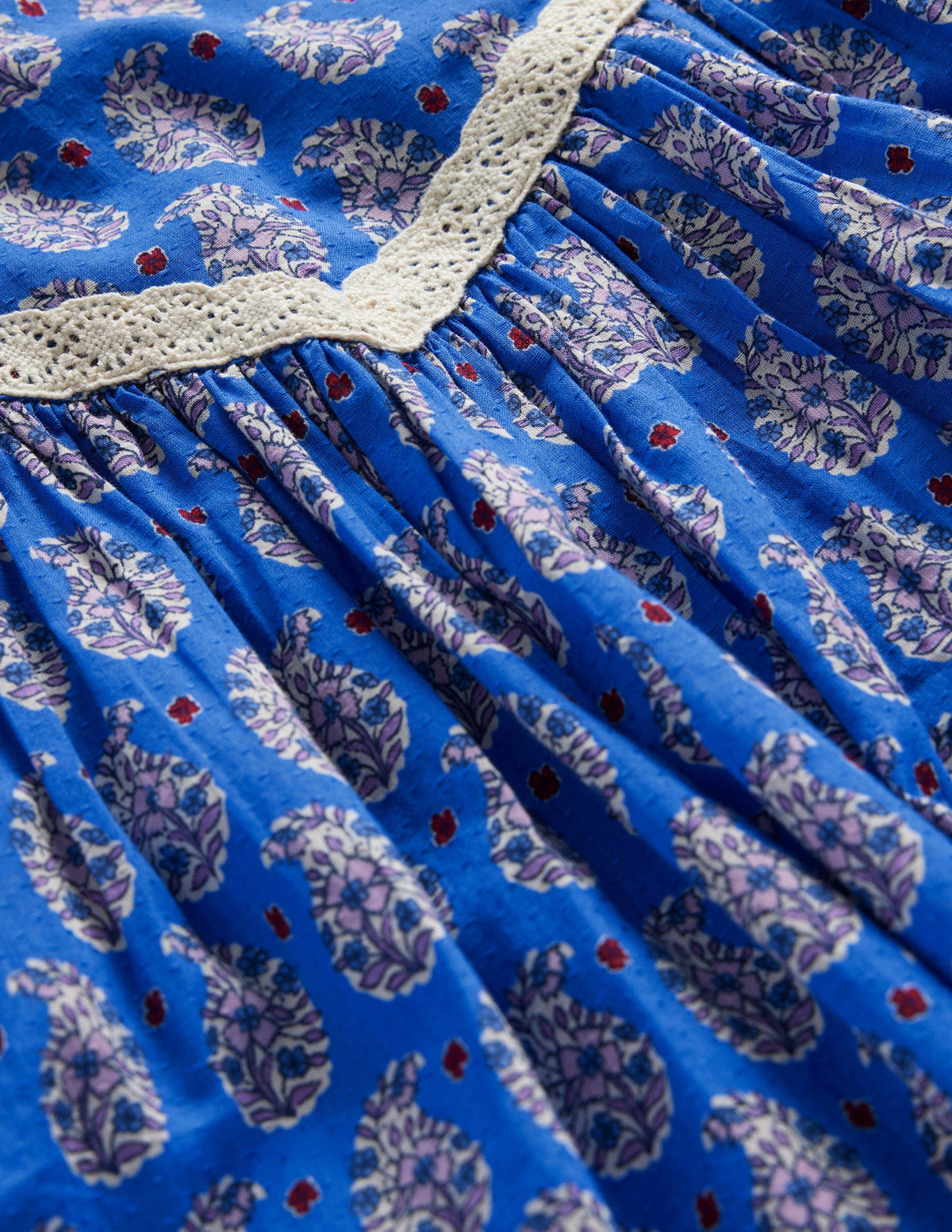 Lace Trim Printed Dress-Blue Paisley-3