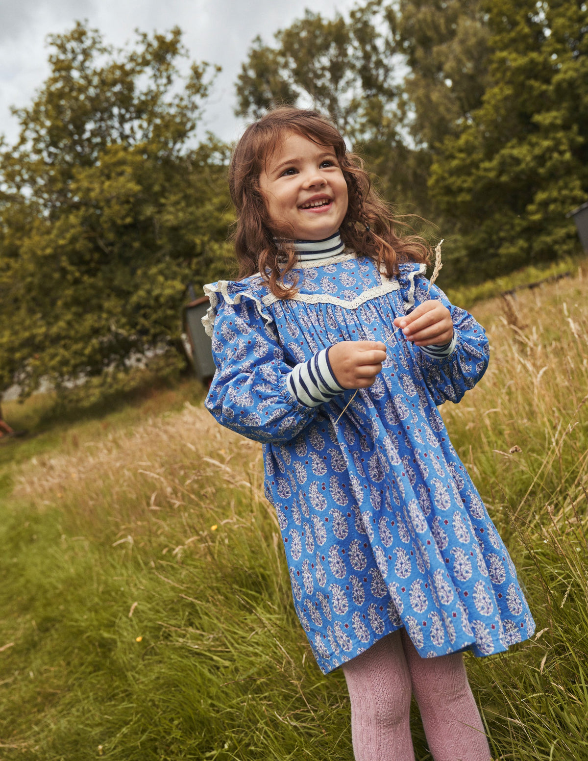 Lace Trim Printed Dress-Blue Paisley - Image 4