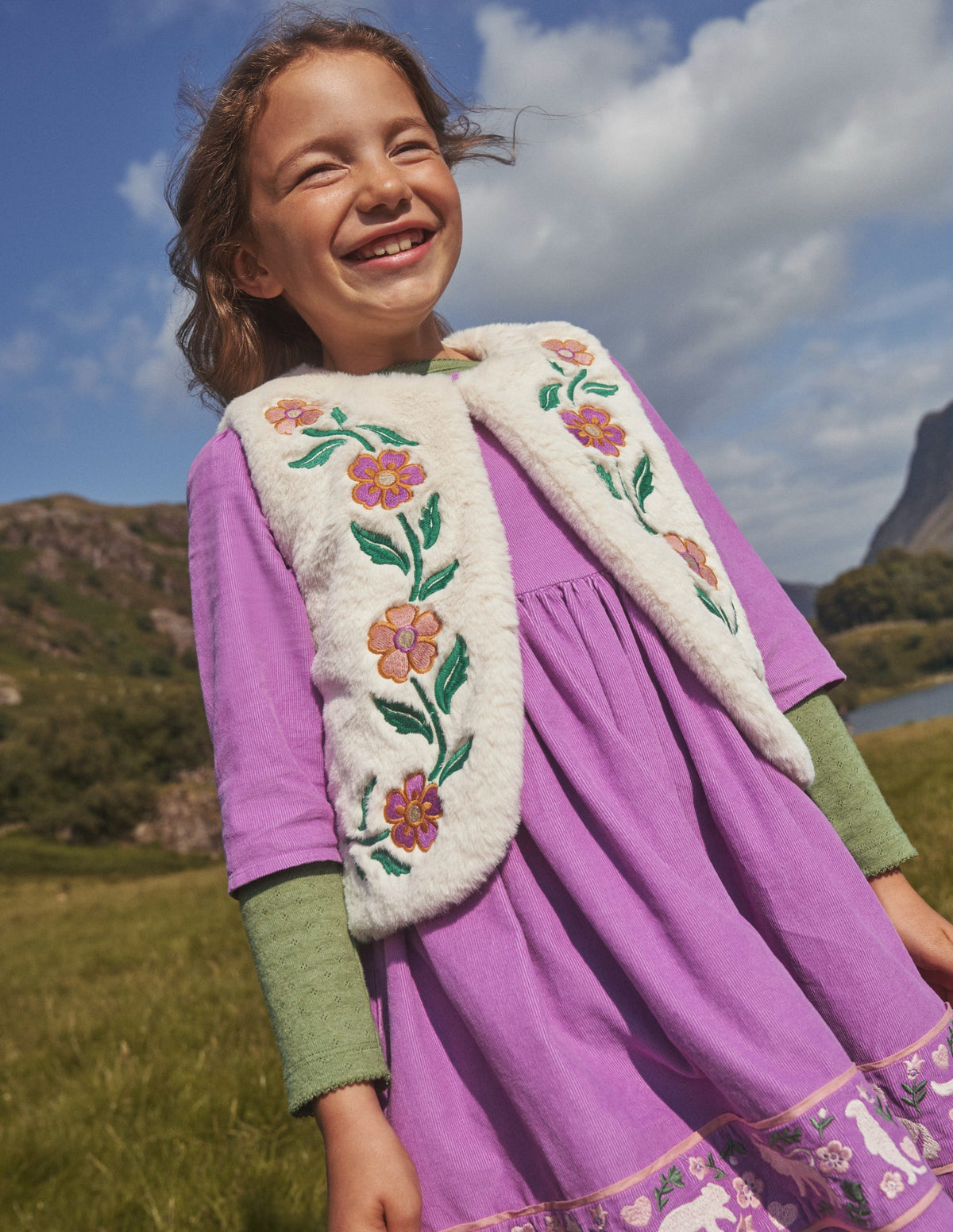 Reversible Faux Fur Vest-Natural Ivory Floral - Image 4