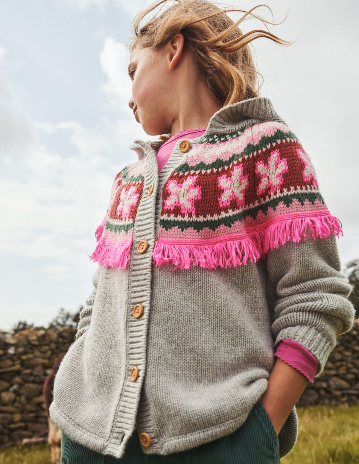 Poncho Cardigan-Grey Marl-4