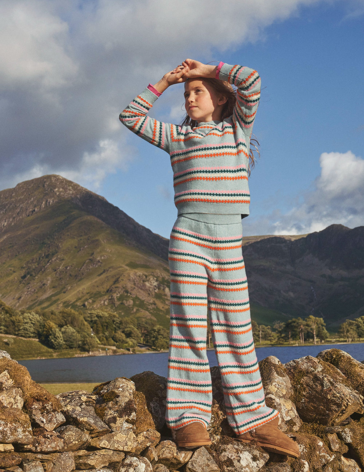 Wide Leg Knitted Pants-Dusk Blue Stripe - Image 4