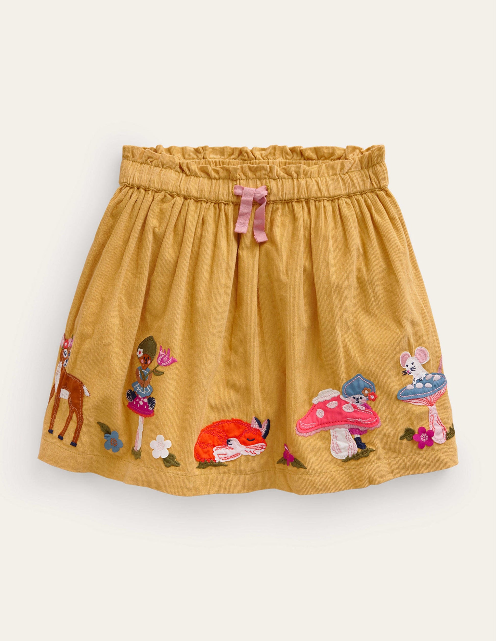 Appliqué Cord Skirt-Oil Yellow Woodland-1