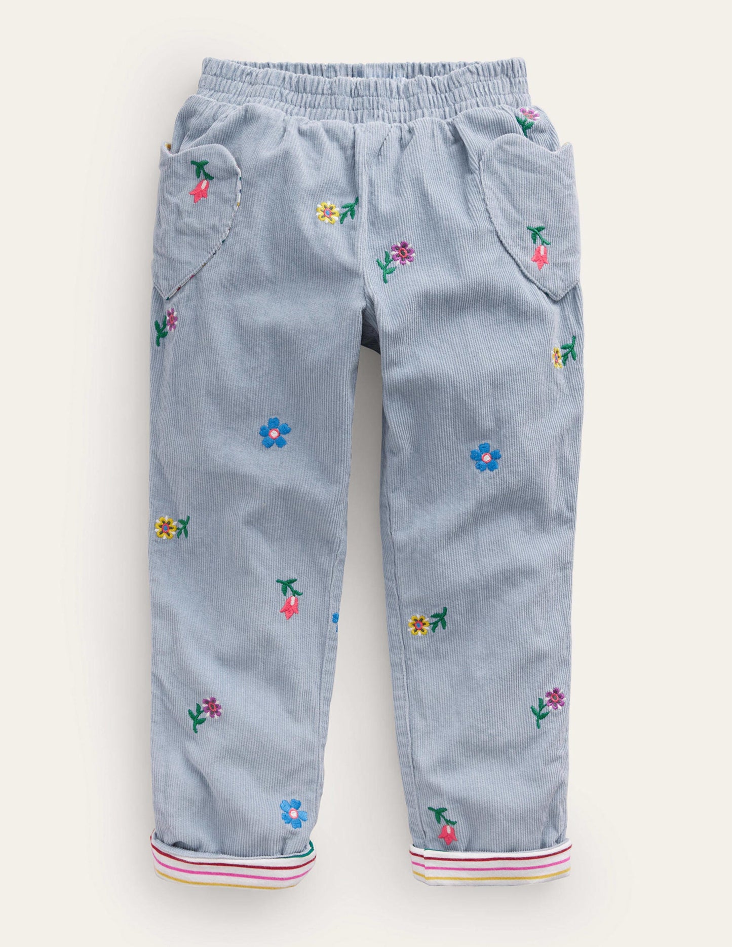 Lined Pull-on Cord Pants-Pebble Blue