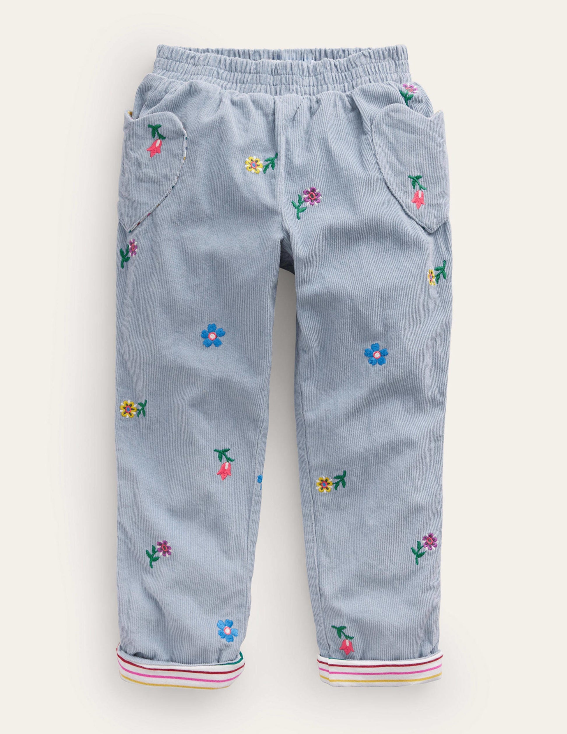 Lined Pull-on Cord Pants-Pebble Blue-1