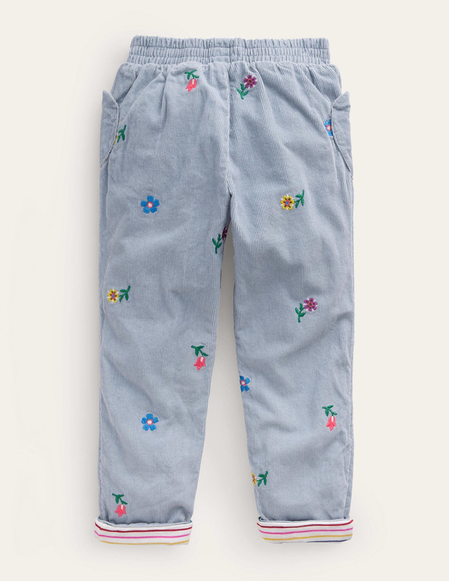 Lined Pull-on Cord Pants-Pebble Blue
