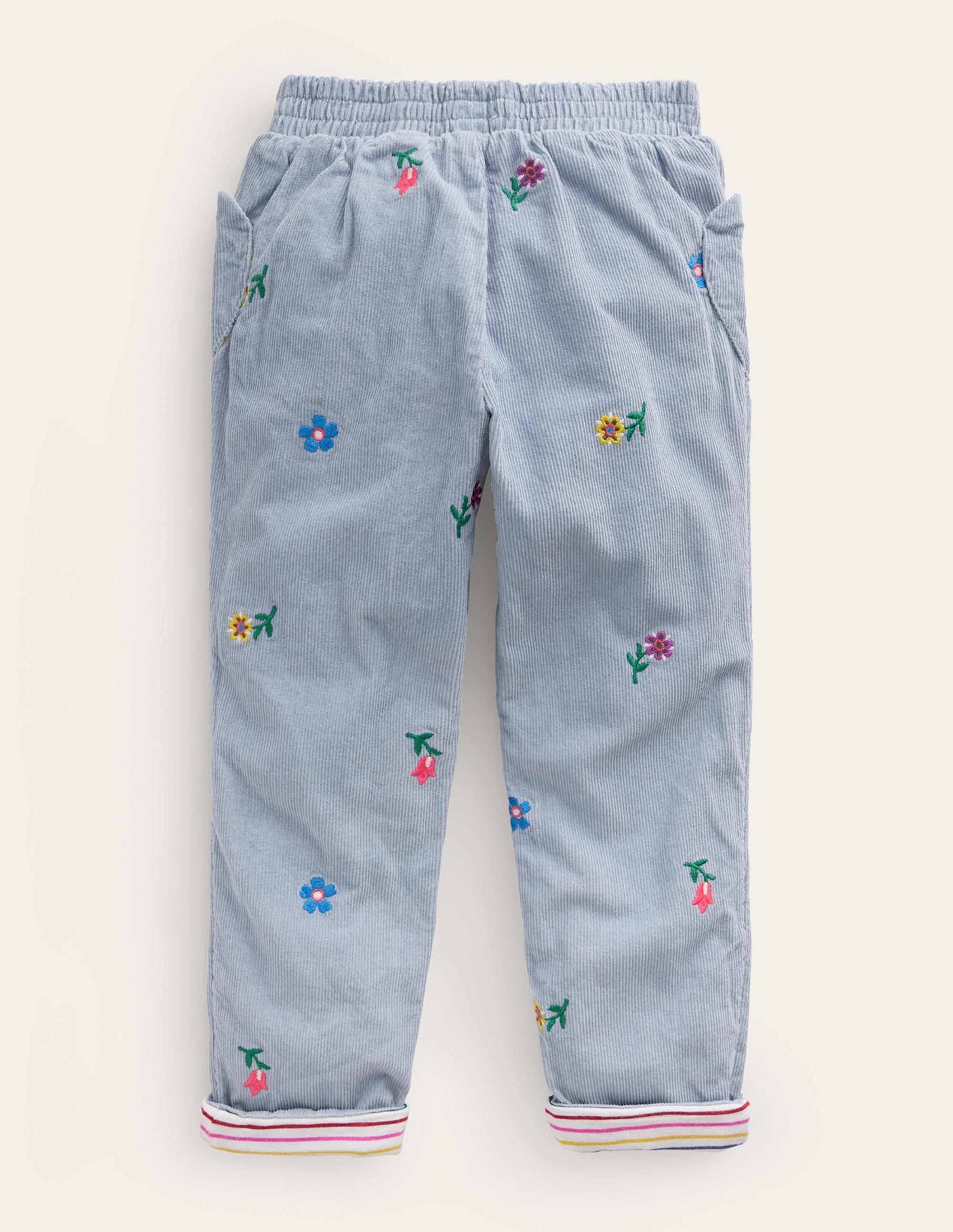 Lined Pull-on Cord Pants-Pebble Blue - Image 2