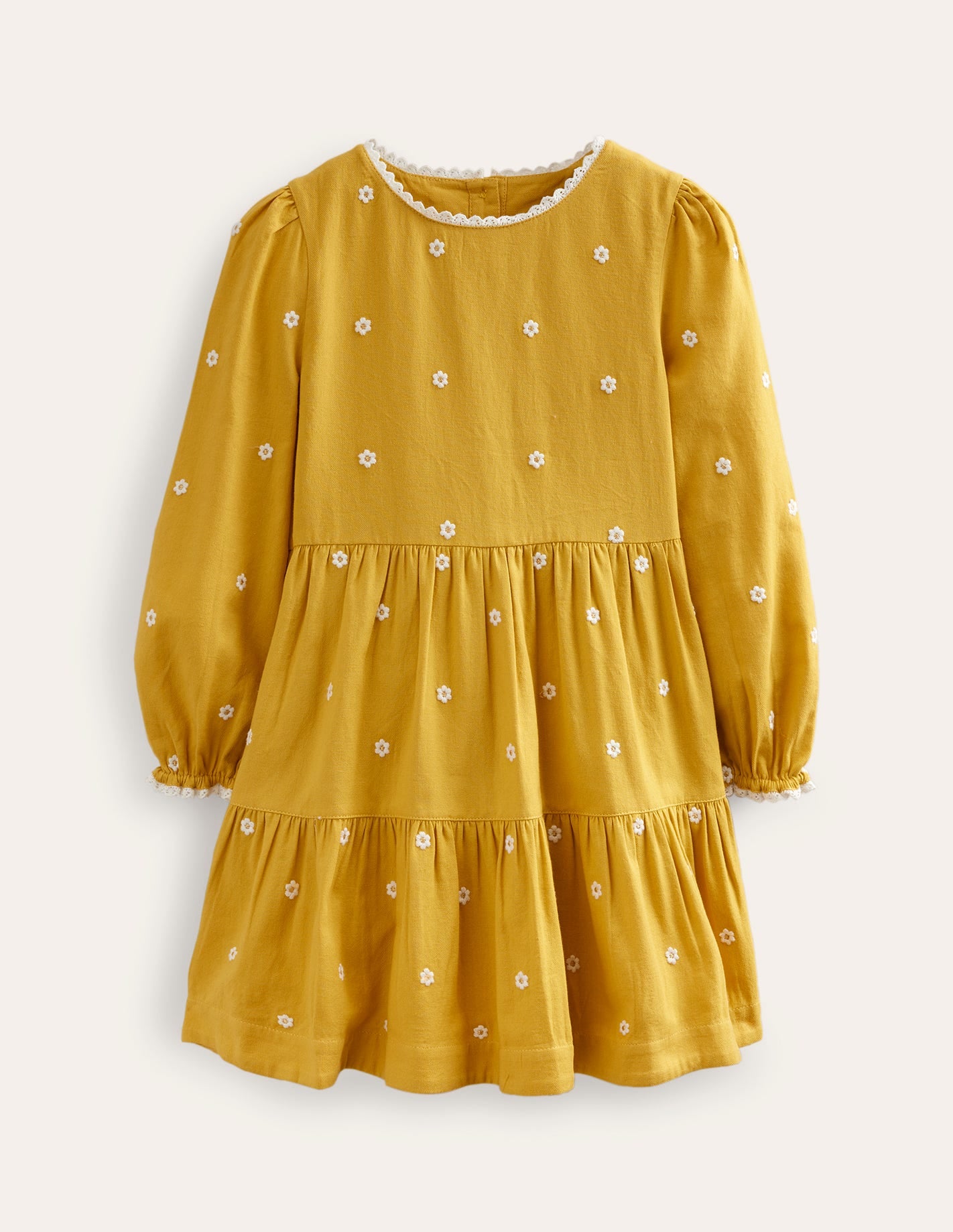 Embroidered twirly Dress-Honeycomb Yellow Daisy-1