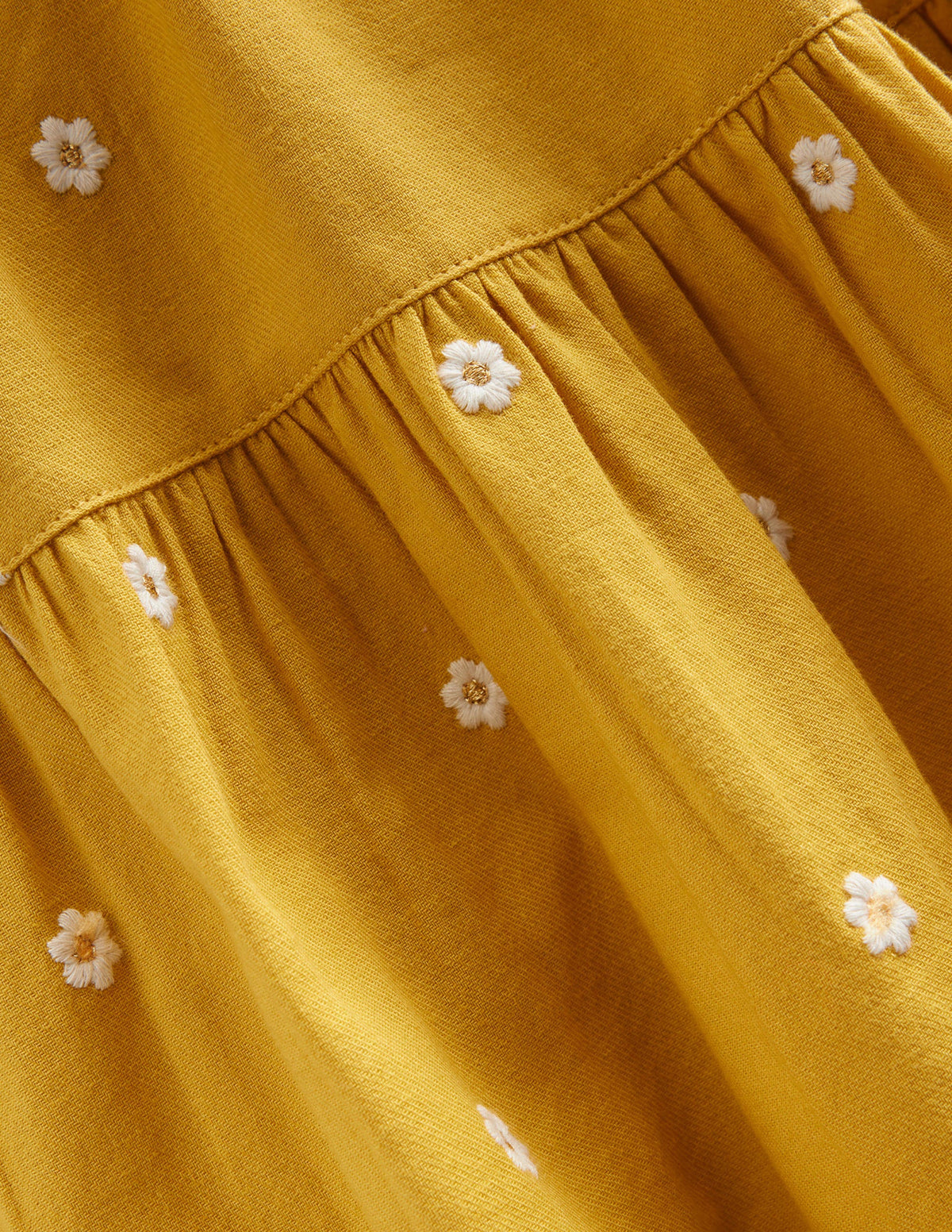 Embroidered twirly Dress-Honeycomb Yellow Daisy - Image 3